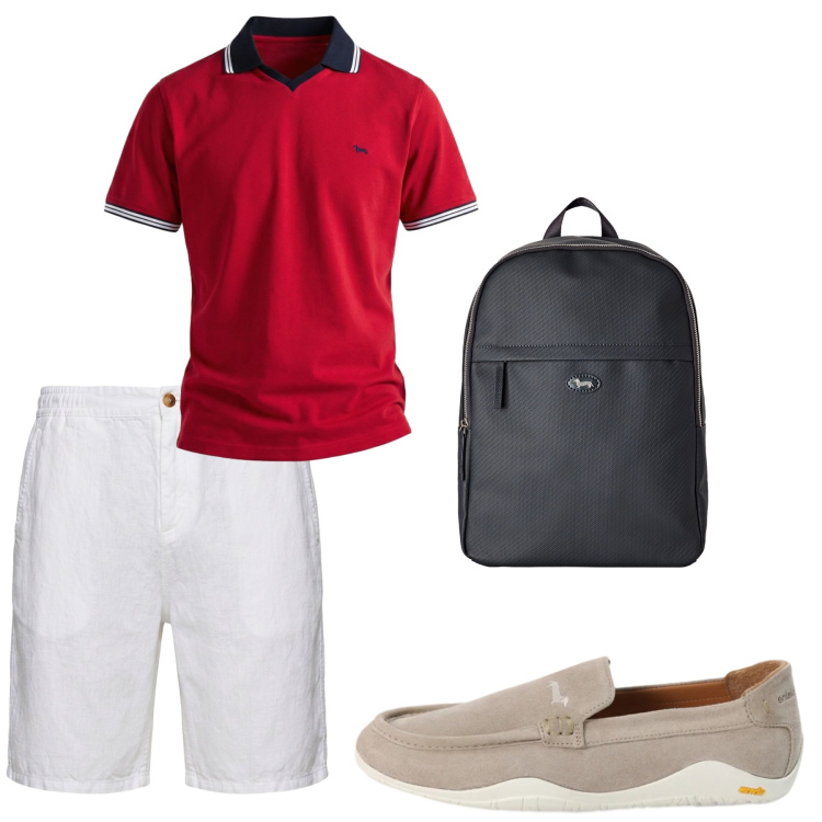 Outfit uomo - Total look #2461240. Stile Casual per Mare. Abbinamento con polo, scarpe stringate, bermuda, borse sportive.