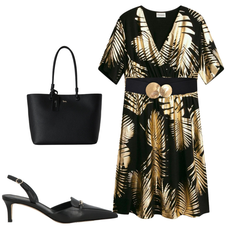 Outfit donna - Curvy. Stile Casual chic per Serata fuori. Abbinamento con décolleté, vestiti, shopping bag, cinture.