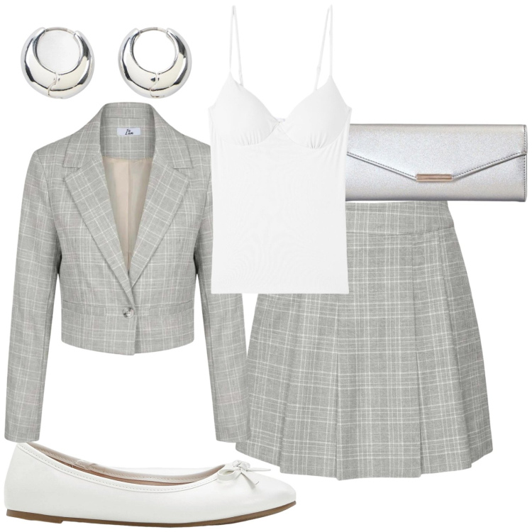 Outfit donna - Total look #2461244. Stile Casual per Tutti i giorni. Abbinamento con ballerine, orecchini, canottiere, blazer, minigonne, clutch.