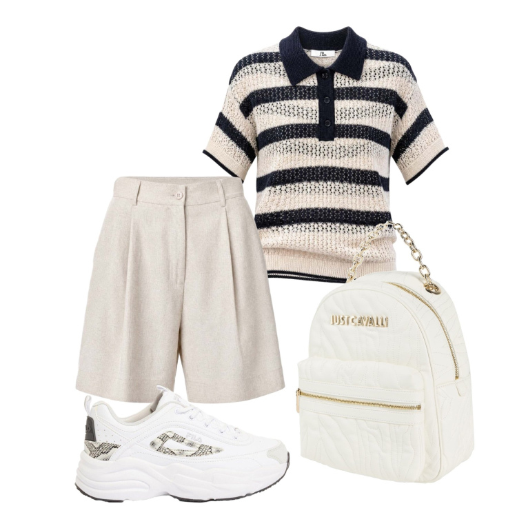 Outfit donna - Agosto. Stile Casual per Tutti i giorni. Abbinamento con zaini, sneakers, shorts, polo.