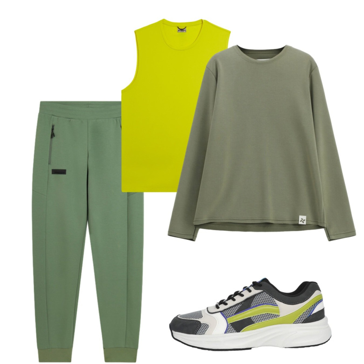 Outfit uomo - Sport. Stile Casual per Sport. Abbinamento con felpe, sneakers, canottiere, pantaloni.