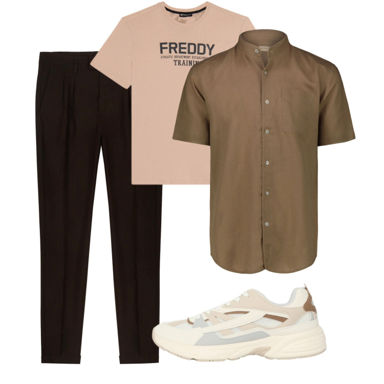 Outfit uomo - Settembre. Stile Casual per Tutti i giorni. Abbinamento con sneakers, pantaloni, camicie a manica corta, t-shirt.