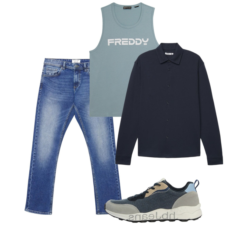 Outfit uomo - Agosto. Stile Casual per Tutti i giorni. Abbinamento con sneakers, jeans, camicie, canottiere.