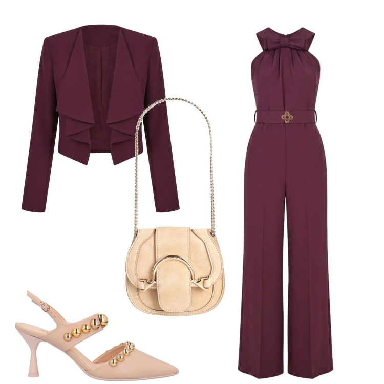 Outfit donna - Colori d\'autunno. Stile Glamour per Cerimonia. Abbinamento con marsupi, décolleté, tute, blazer.