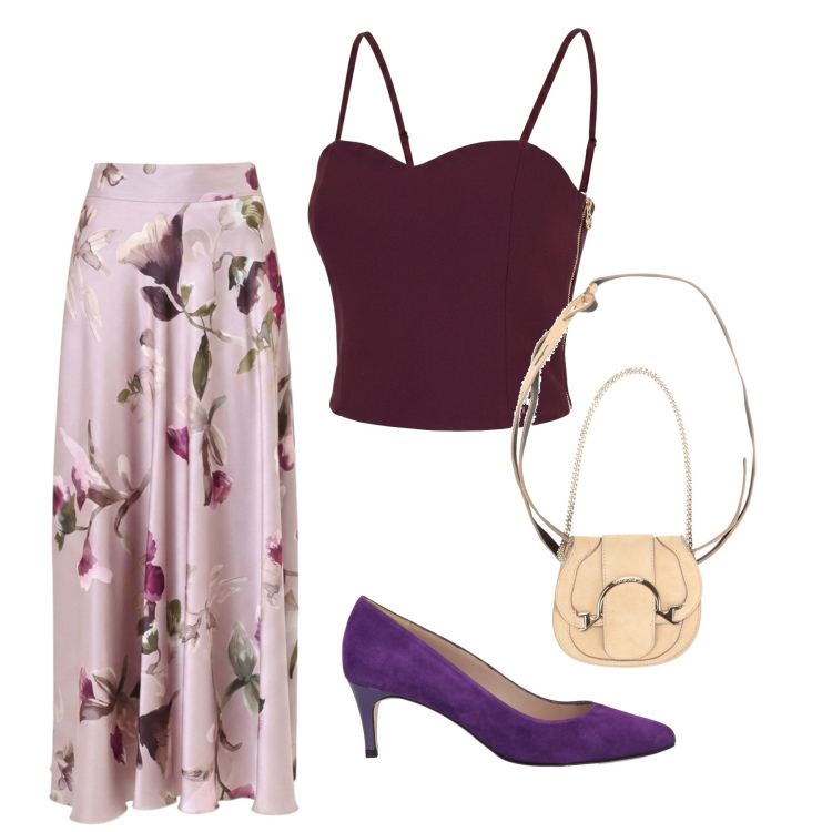 Outfit donna - Total look #2461275. Stile Chic per Cerimonia. Abbinamento con décolleté, marsupi, gonne lunghe, top.