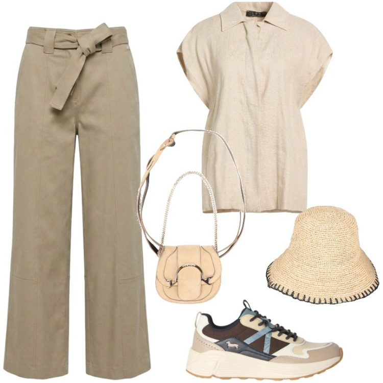 Outfit donna - Total look #2461288. Stile Minimal per Tutti i giorni. Abbinamento con marsupi, cappelli con visiera, camicie a manica corta, pantaloni, sneakers.