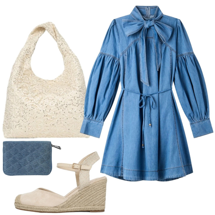 Outfit donna - Denim che passione. Stile Boho per Tutti i giorni. Abbinamento con vestiti chemisier, borse a spalla, zeppe, portafogli.