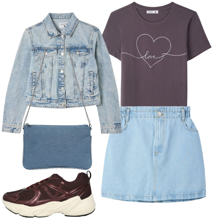 Outfit donna - Denim sempre più passione. Stile Rock per Tutti i giorni. Abbinamento con t-shirt, minigonne, sneakers, cappotti, borse a tracolla.