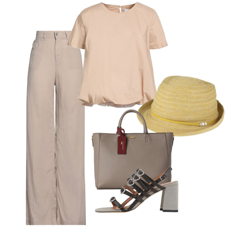 Outfit donna - Rientro fine agosto. Stile Bon Ton per Tutti i giorni. Abbinamento con sandali in pelle, jeans, cappelli, top, borse a mano.