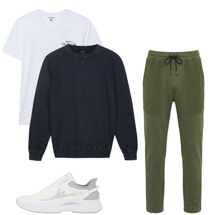 Outfit uomo - Total look #2461385. Stile Urban per Tutti i giorni. Abbinamento con pantaloni, t-shirt, maglieria, sneakers.