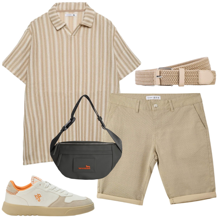 Outfit uomo - Total look #2461387. Stile Urban per Tutti i giorni. Abbinamento con cinture, borse sportive, sneakers, pantaloni corti, polo.
