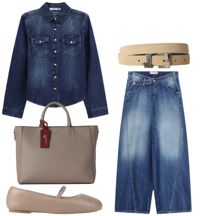 Outfit donna - Total look #2461389. Stile Casual per Tutti i giorni. Abbinamento con ballerine, cinture, borse a mano, camicie, jeans.