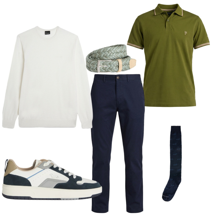 Outfit uomo - Total look #2461418. Stile Casual per Tutti i giorni. Abbinamento con calzini, pantaloni, polo, cinture, sneakers, maglieria.