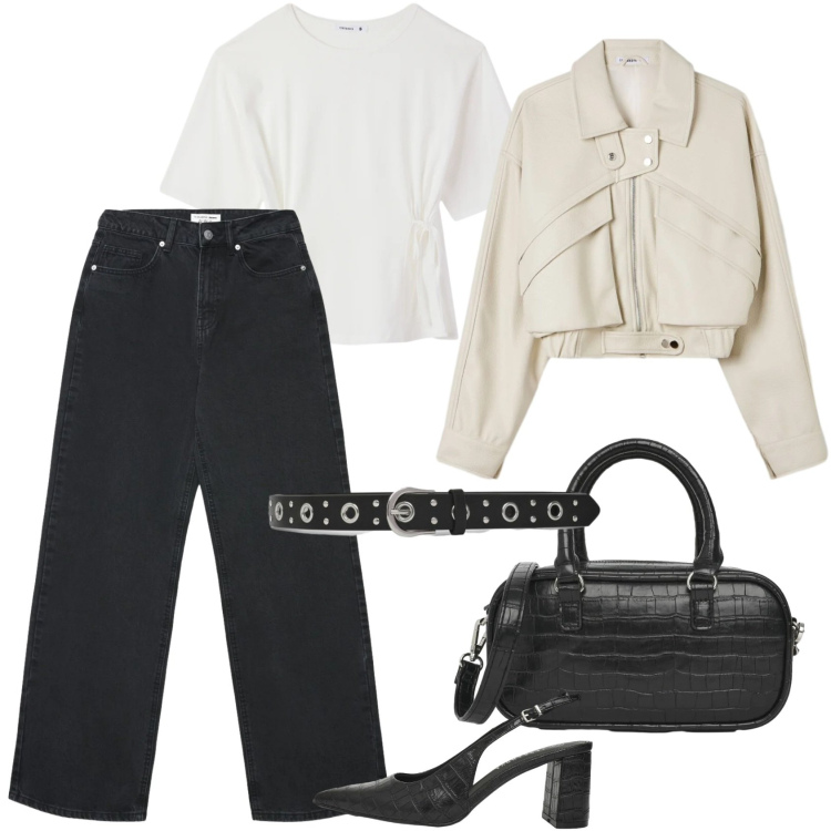 Outfit donna - Terranova - Infinite Summer. Stile Urban per Ufficio. Abbinamento con borse a tracolla, jeans, t-shirt, décolleté, cinture, giacche.