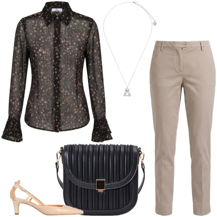 Outfit donna - Total look #2461488. Stile Glamour per Serata fuori. Abbinamento con décolleté, pantaloni, camicie, borse a tracolla, ciondoli.