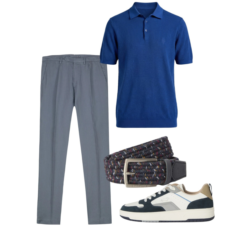 Outfit uomo - Agosto. Stile Casual per Tutti i giorni. Abbinamento con polo, sneakers, cinture, pantaloni.