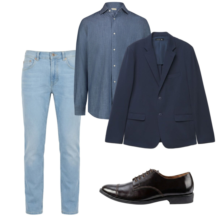 Outfit uomo - Agosto. Stile Casual per Tutti i giorni. Abbinamento con jeans, giacche, scarpe stringate, camicie.