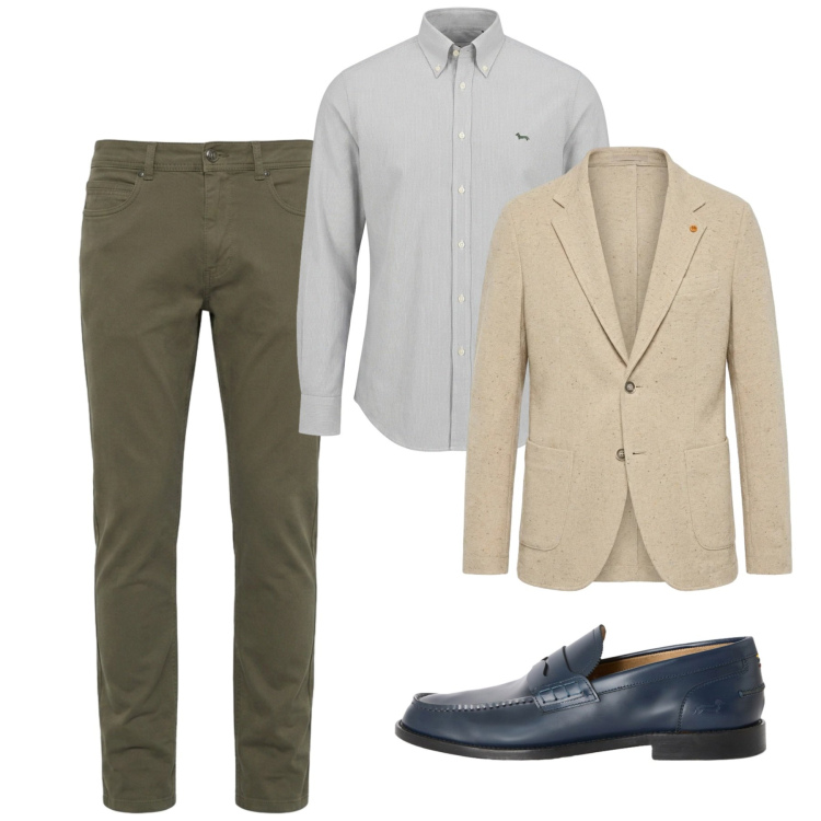 Outfit uomo - Agosto. Stile Casual per Tutti i giorni. Abbinamento con giacche, scarpe stringate, pantaloni, camicie.