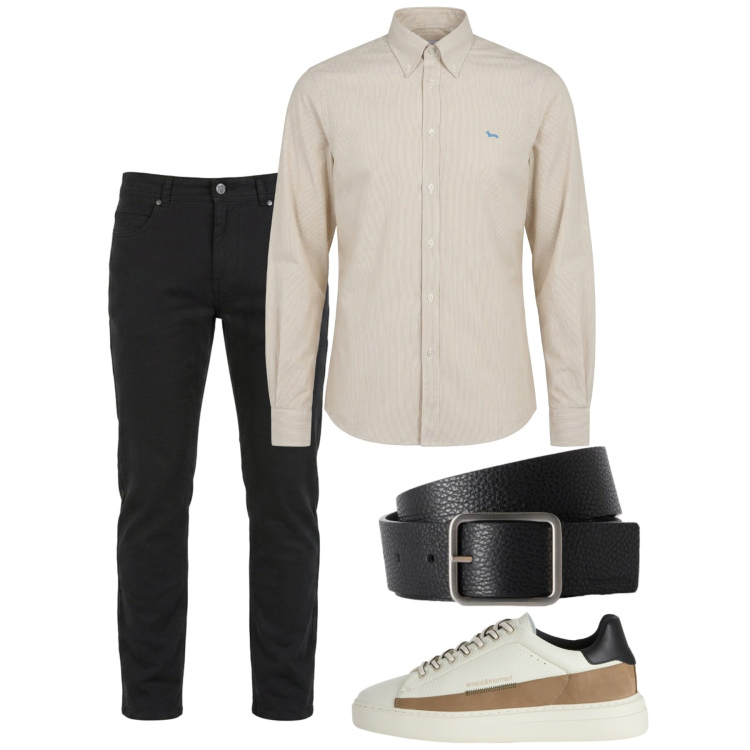 Outfit uomo - Agosto. Stile Casual per Tutti i giorni. Abbinamento con camicie, sneakers, cinture, pantaloni.