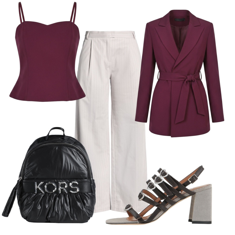 Outfit donna - Total look #2461529. Stile Urban per Ufficio. Abbinamento con zaini, pantaloni, sandali in pelle, blazer, top.