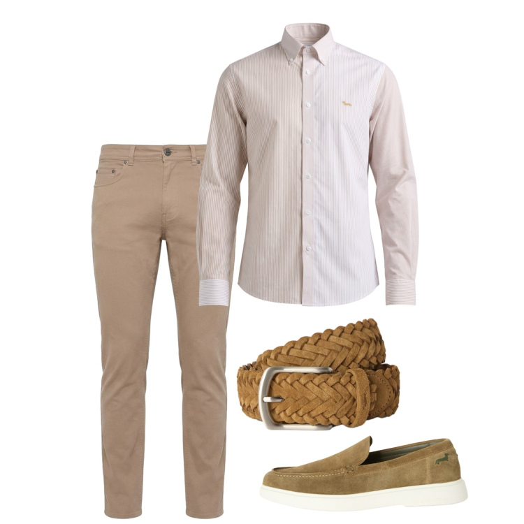 Outfit uomo - Agosto. Stile Casual per Tutti i giorni. Abbinamento con scarpe stringate, camicie, cinture, pantaloni.
