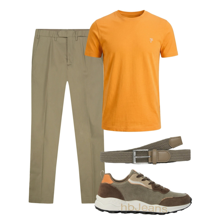Outfit uomo - Agosto. Stile Casual per Tutti i giorni. Abbinamento con t-shirt, sneakers, cinture, pantaloni.