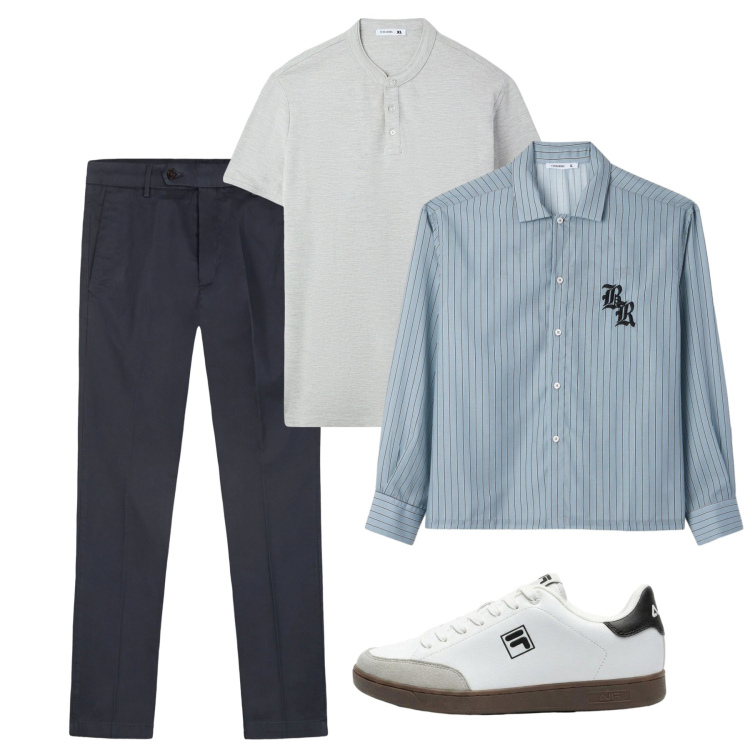 Outfit uomo - Agosto. Stile Casual per Tutti i giorni. Abbinamento con sneakers, t-shirt, camicie, pantaloni chino.