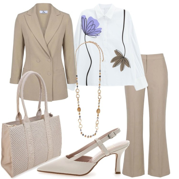 Outfit donna - Back to Office. Stile Bon Ton per Ufficio. Abbinamento con camicie, pantaloni, blazer, collane, borse a spalla, décolleté.