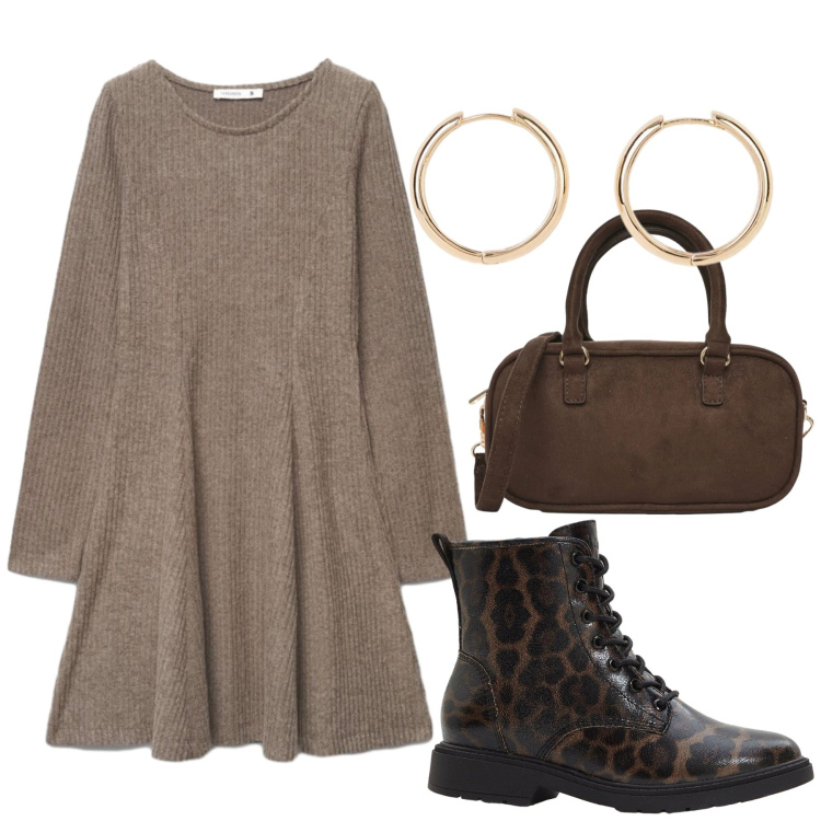 Outfit donna - Total look #2461616. Stile Urban per Tutti i giorni. Abbinamento con stivaletti, orecchini, vestiti corti, borse a tracolla.