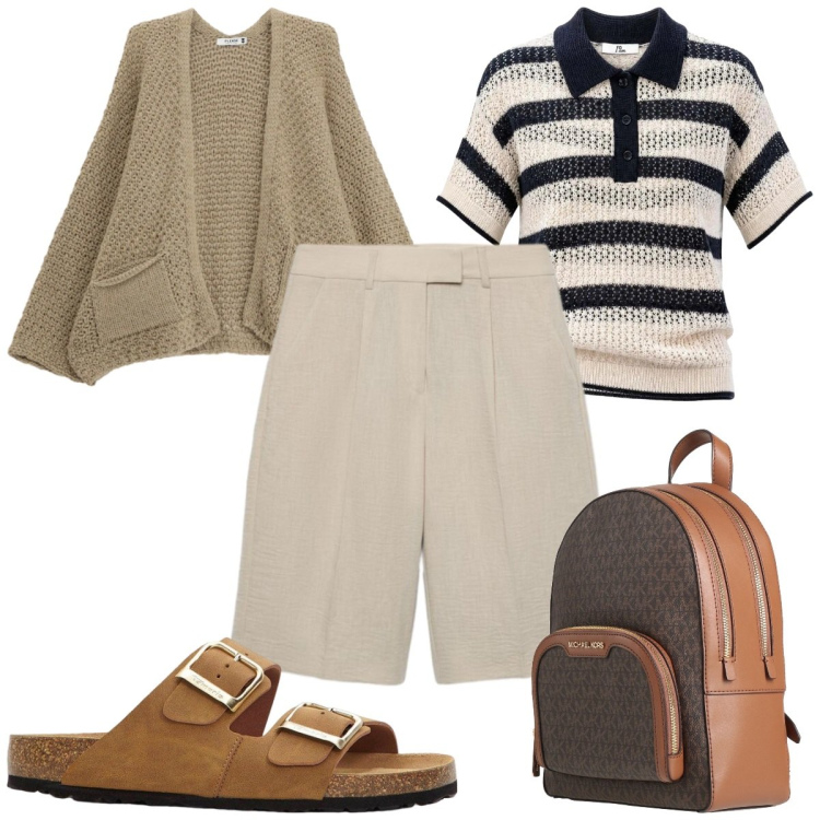 Outfit donna - Ultimi giorni d’estate : il cardigan. Stile Casual per Tutti i giorni. Abbinamento con zaini, ciabatte, bermuda, polo, cardigans.