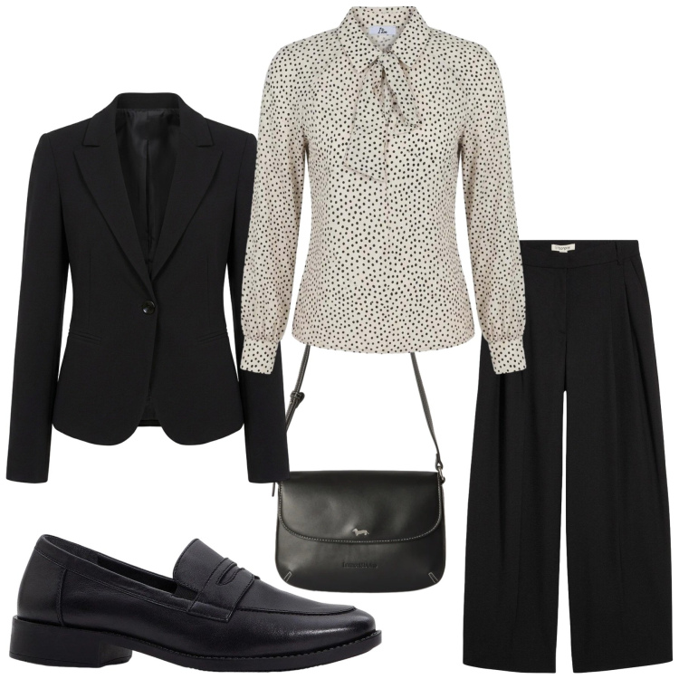 Outfit donna - Total look #2461635. Stile Mannish per Ufficio. Abbinamento con mocassini, pantaloni, borse a tracolla, bluse, blazer.