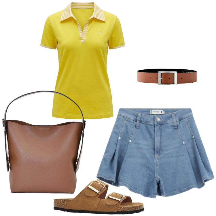 Outfit donna - Total look #2461637. Stile Casual chic per Tutti i giorni. Abbinamento con cinture, ciabatte, polo, borse a mano, shorts.