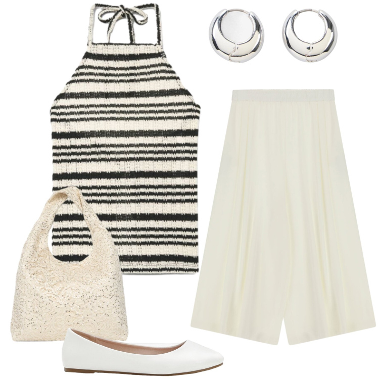 Outfit donna - Total look #2461641. Stile Glamour per Tutti i giorni. Abbinamento con ballerine, orecchini, canottiere, borse a spalla, pantaloni a palazzo.