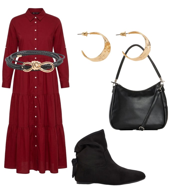 Outfit donna - Total look #2461642. Stile Basic per Ufficio. Abbinamento con stivaletti, borse a mano, orecchini, vestiti chemisier, cinture.