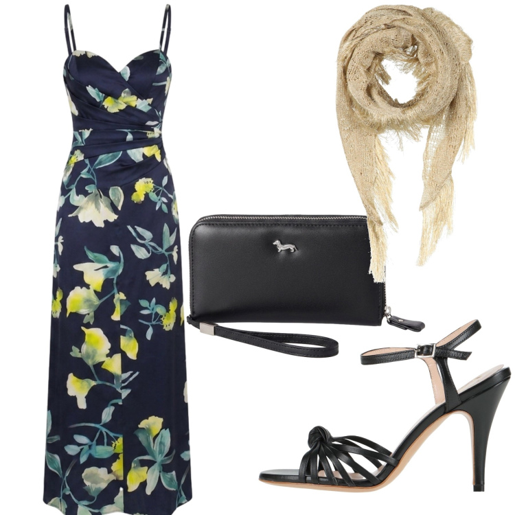 Outfit donna - Total look #2461659. Stile Chic per Cerimonia. Abbinamento con stole, sandali in pelle, portafogli, vestiti lunghi.