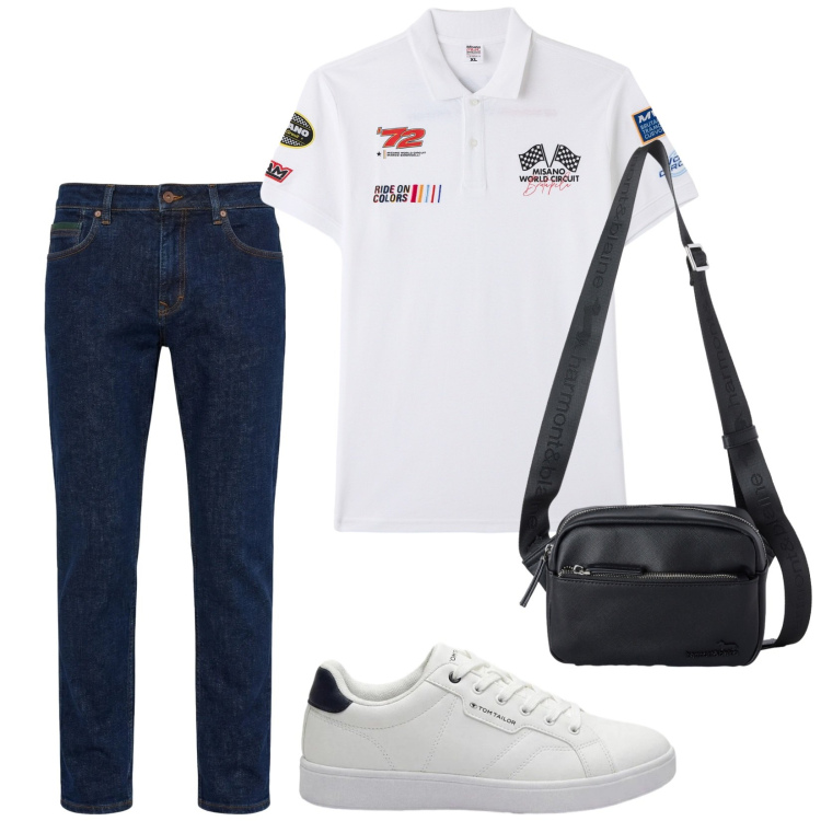 Outfit uomo - Total look #2461661. Stile Casual per Tutti i giorni. Abbinamento con sneakers, jeans, borse sportive, polo.