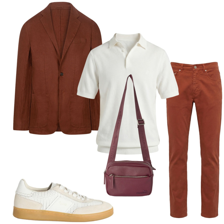 Outfit uomo - Seratina. Stile Trendy per Serata speciale. Abbinamento con sneakers, pantaloni, polo, borse sportive, giacche.