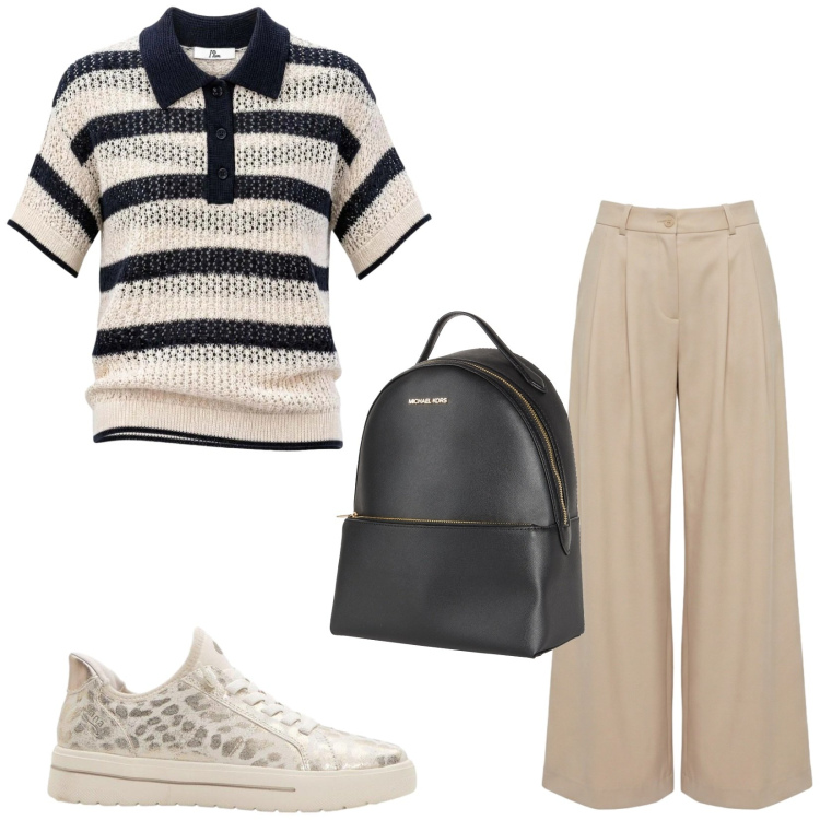 Outfit donna - Total look #2461666. Stile Casual chic per Tutti i giorni. Abbinamento con zaini, sneakers, pantaloni, polo.