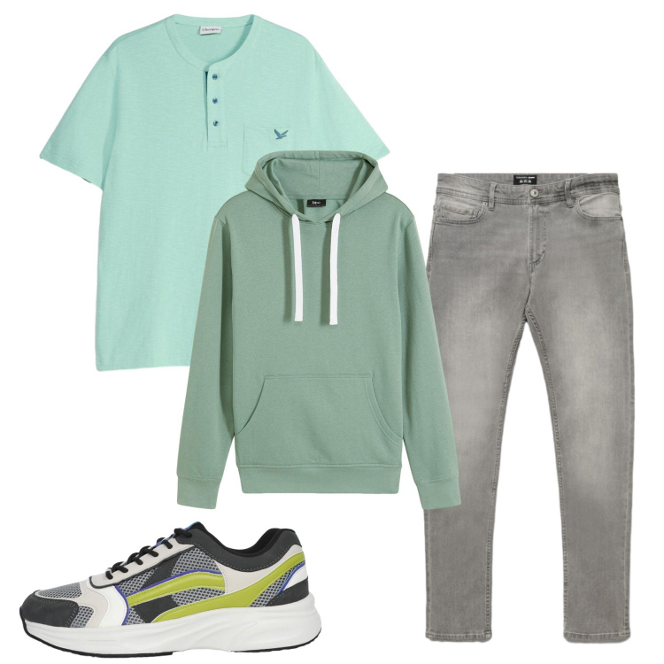 Outfit uomo - Total look #2461700. Stile Casual per Tutti i giorni. Abbinamento con felpe con cappuccio, t-shirt, sneakers, jeans skinny.