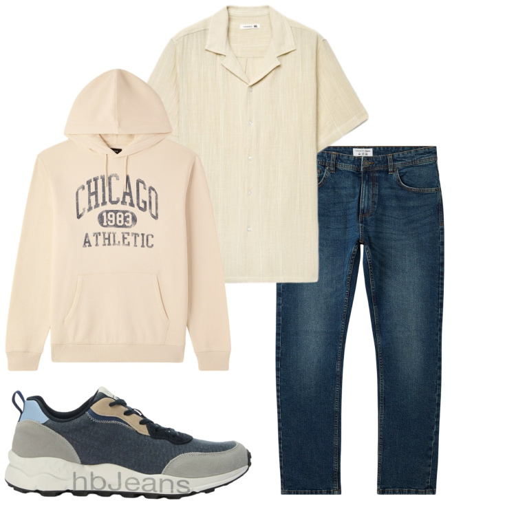 Outfit uomo - Total look #2461707. Stile Casual per Tutti i giorni. Abbinamento con sneakers, jeans, felpe con cappuccio, camicie a manica corta.