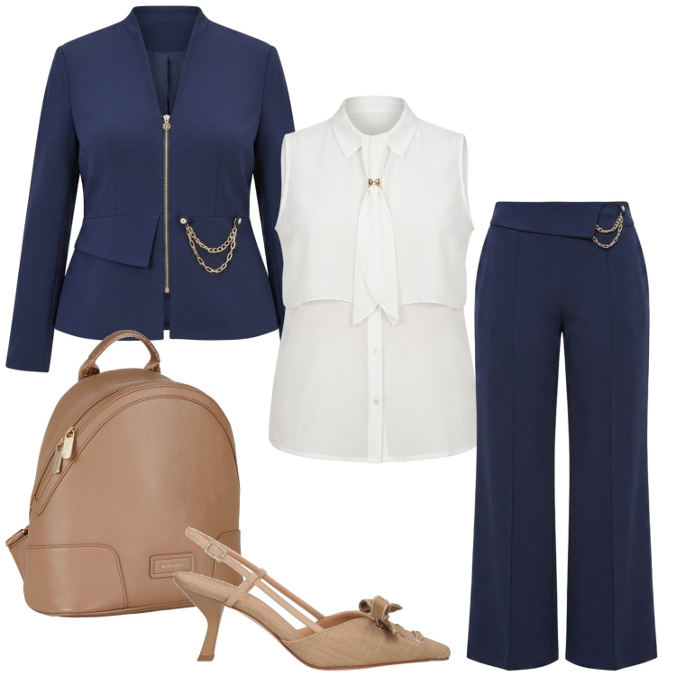 Outfit donna - Total look #2461780. Stile Casual chic per Tutti i giorni. Abbinamento con zaini, décolleté, pantaloni a palazzo, camicie a manica corta, blazer.