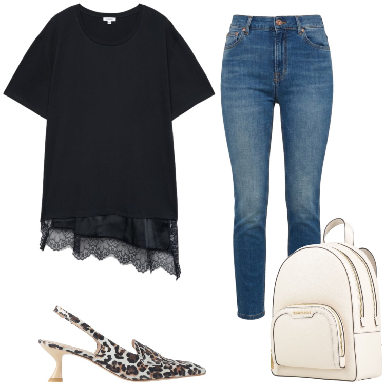 Outfit donna - Total look #2461782. Stile Casual chic per Tutti i giorni. Abbinamento con zaini, décolleté, jeans, t-shirt.