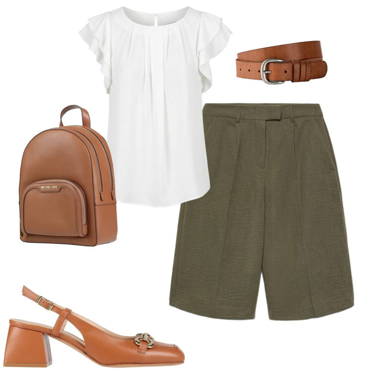 Outfit donna - City. Stile Casual chic per Tutti i giorni. Abbinamento con zaini, décolleté, cinture, bermuda, canottiere.