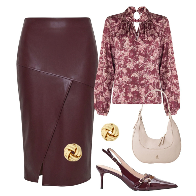 Outfit donna - Back to office. Stile Chic per Ufficio. Abbinamento con borse a tracolla, bluse, gonne longuette, décolleté, orecchini.