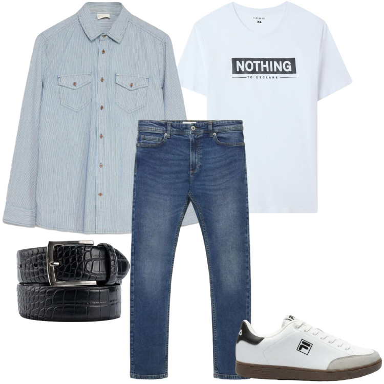 Outfit uomo - La camicia versatile. Stile Casual per Tutti i giorni. Abbinamento con sneakers, camicie, t-shirt, jeans skinny, cinture.