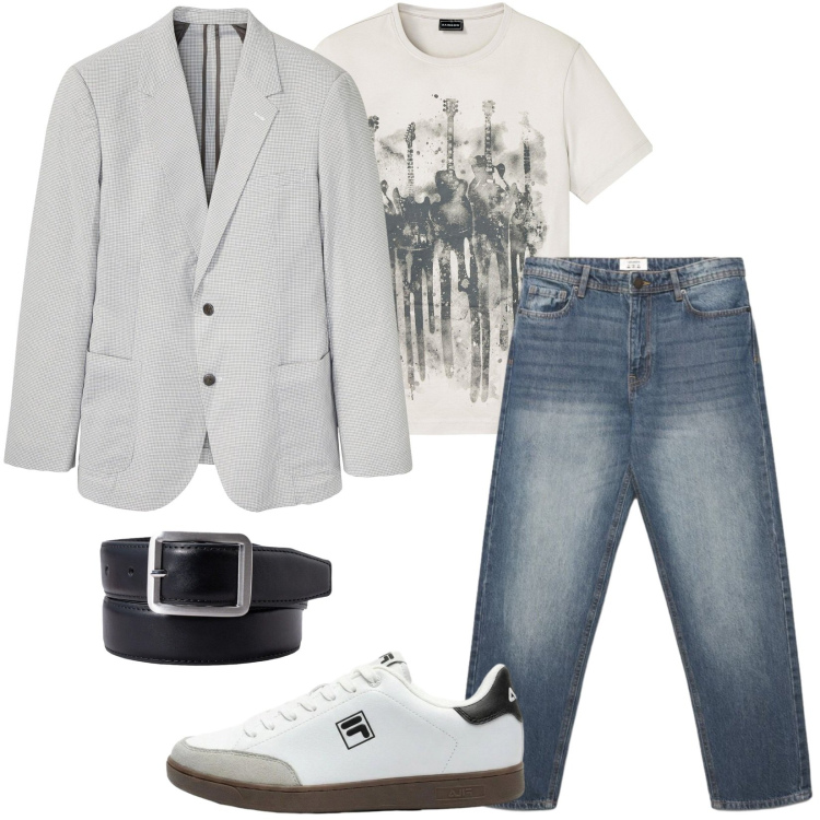 Outfit uomo - Total look #2461841. Stile Casual per Ufficio. Abbinamento con t-shirt, sneakers, giacche, jeans, cinture.