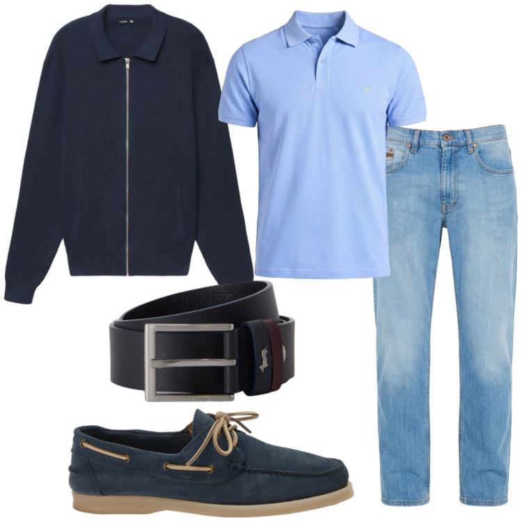Outfit uomo - Stile da barca. Stile Casual per Tutti i giorni. Abbinamento con jeans, scarpe stringate, polo, cinture, felpe.
