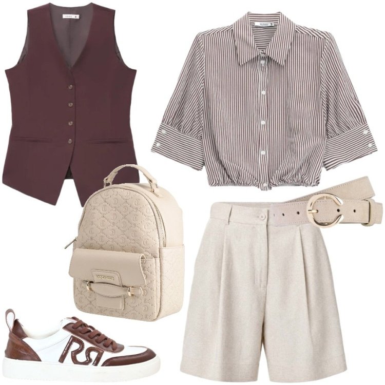 Outfit donna - Urban style. Stile Casual chic per Tutti i giorni. Abbinamento con zaini, cinture, gilet, shorts, sneakers, camicie a manica corta.