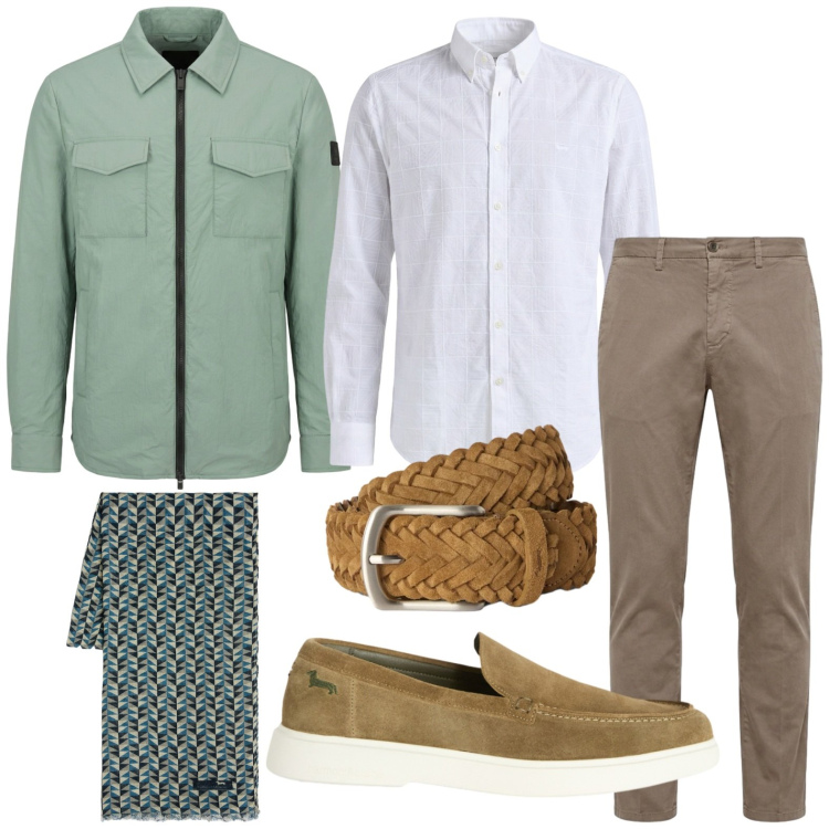 Outfit uomo - Back to routine. Stile Urban per Tutti i giorni. Abbinamento con sciarpe, scarpe stringate, pantaloni chino, camicie, giacche, cinture.