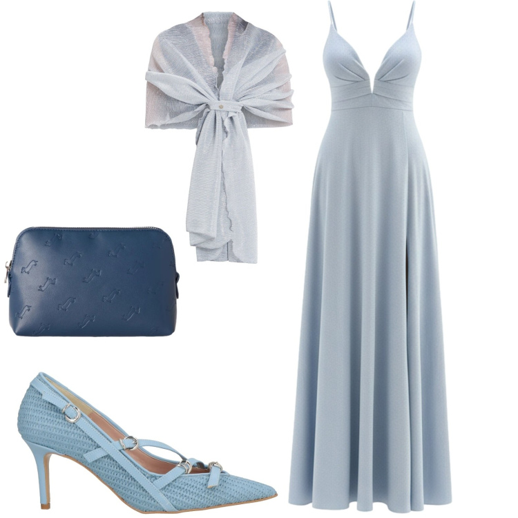 Outfit donna - Cerimonia settembre. Stile Chic per Cerimonia. Abbinamento con décolleté, pochette, vestiti lunghi, stole.